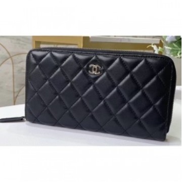 Chanel Classic Long Zipped Wallet 31507 Lambskin Black/Silver AQ02094 Chanel Classic Long Zipped Wallet 31507 Lambskin Black/Silver AQ02094