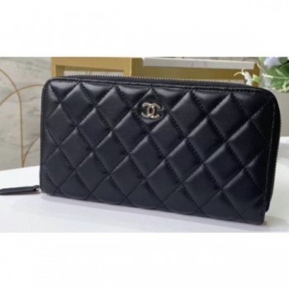 Chanel Classic Long Zipped Wallet 31507 Lambskin Black/Silver AQ02094 Chanel Classic Long Zipped Wallet 31507 Lambskin Black/Silver AQ02094