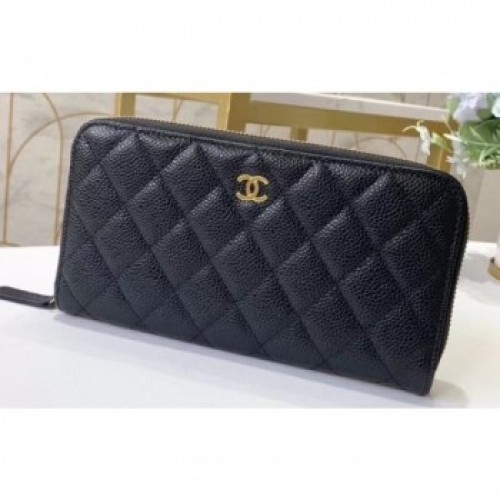Chanel Classic Long Zipped Wallet 31507 Grained Calfskin Black/Gold AQ02263 Chanel Classic Long Zipped Wallet 31507 Grained Calfskin Black/Gold AQ02263