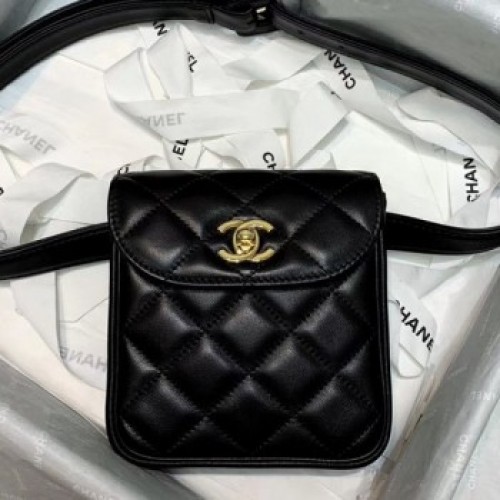 Chanel Vintage Quilted Lambskin Waist Bag A88861 Black 2020 Collection AQ03903