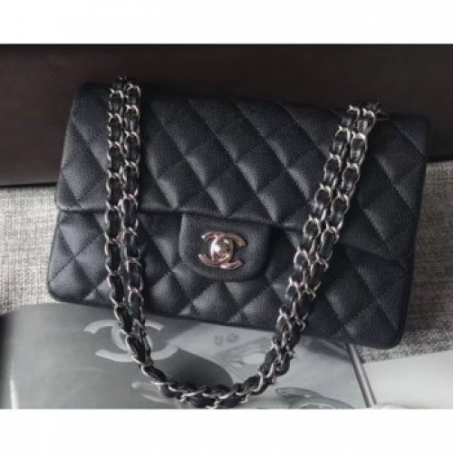 Chanel Caviar Leather Classic Flap Small Bag A01113 Black/Silver 2018 AQ01195