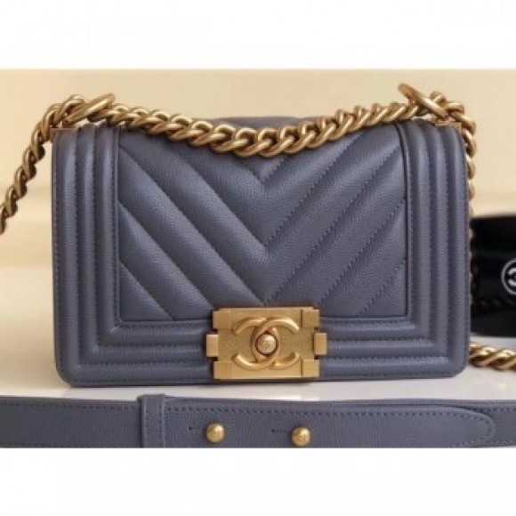 Chanel Caviar Leather Chevron Boy Flap Small Bag Gray/Gold AQ03874 Chanel Caviar Leather Chevron Boy Flap Small Bag Gray/Gold AQ03874