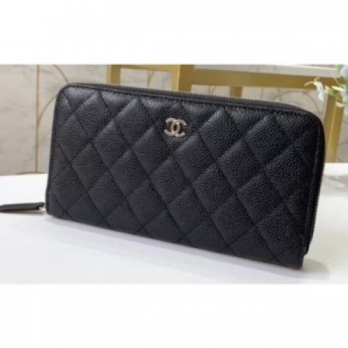 Chanel Classic Long Zipped Wallet 31507 Grained Calfskin Black/Silver AQ01254
