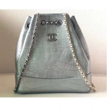 Chanel Metallic Crocodile Embossed Gabrielle Small Backpack Bag A94485 Gray 2019 AQ02465 Chanel Metallic Crocodile Embossed Gabrielle Small Backpack Bag A94485 Gray 2019 AQ02465
