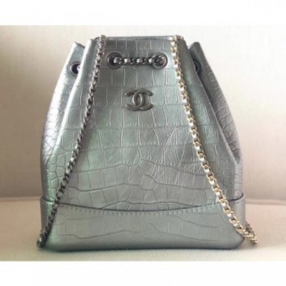 Chanel Metallic Crocodile Embossed Gabrielle Small Backpack Bag A94485 Gray 2019 AQ02465 Chanel Metallic Crocodile Embossed Gabrielle Small Backpack Bag A94485 Gray 2019 AQ02465