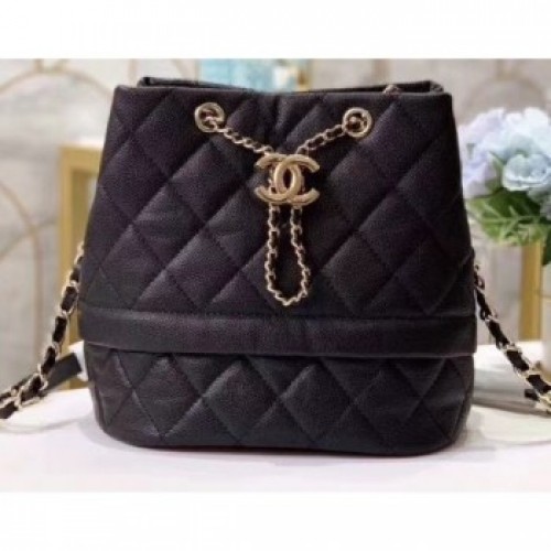 Chanel Caviar Leather Quilted Rolled Up Drawstring Bucket Bag Black AQ02711 Chanel Caviar Leather Quilted Rolled Up Drawstring Bucket Bag Black AQ02711
