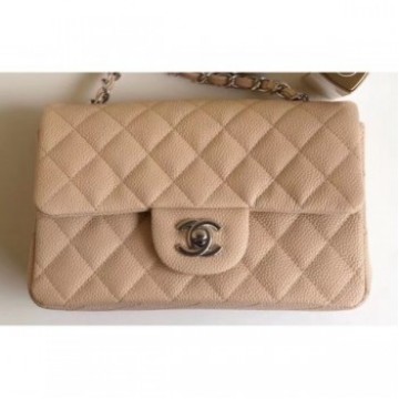 Chanel Caviar Leather Small Classic Flap Bag A1116 Beige/Silver AQ01915