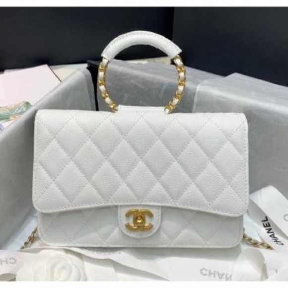 Chanel Grainy Calfskin Wallet on Chain With Round Handle AP1177 White 2020 Collection AQ03649 Chanel Grainy Calfskin Wallet on Chain With Round Handle AP1177 White 2020 Collection AQ03649