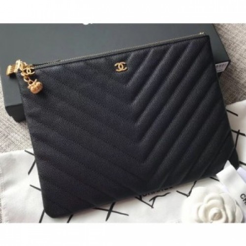 Chanel Caviar Leather Owl Charms Pouch Clutch Bag A82545 Black Cruise 2018 AQ01472 Chanel Caviar Leather Owl Charms Pouch Clutch Bag A82545 Black Cruise 2018 AQ01472
