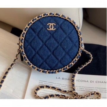 Chanel Chain Around Round Clutch with Chain AP0739 Denim Dark Blue 2019 AQ02353 Chanel Chain Around Round Clutch with Chain AP0739 Denim Dark Blue 2019 AQ02353