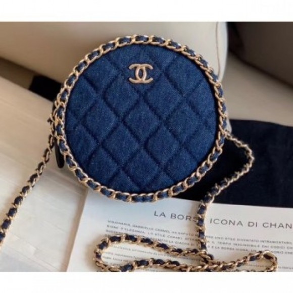 Chanel Chain Around Round Clutch with Chain AP0739 Denim Dark Blue 2019 AQ02353 Chanel Chain Around Round Clutch with Chain AP0739 Denim Dark Blue 2019 AQ02353