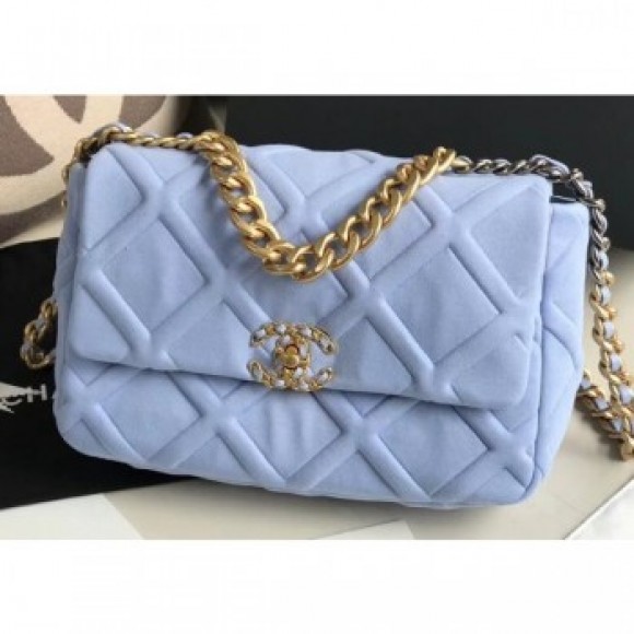 Chanel 19 Large Jersey Flap Bag AS1161 Baby Blue 2020 AQ02968 Chanel 19 Large Jersey Flap Bag AS1161 Baby Blue 2020 AQ02968