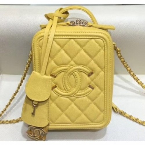 Chanel Grained Calfskin CC Filigree Vanity Case Bag AS0988 Yellow 2019 AQ00857