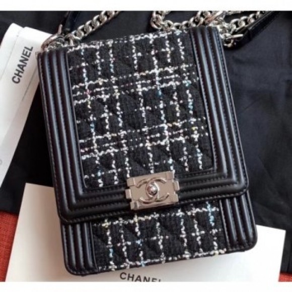 Chanel Boy North/South Small Flap Bag AS0130 Tweed Black 2019 AQ03071 Chanel Boy North/South Small Flap Bag AS0130 Tweed Black 2019 AQ03071