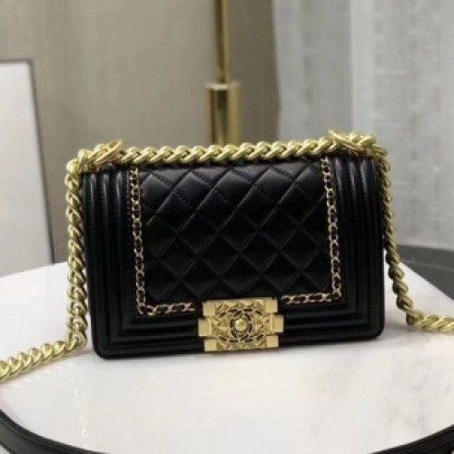 Chanel Quilted Calfskin Chain Small Boy Flap Bag A67085 Black 2019 Collection AQ01370