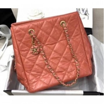 Chanel Crinkled Calfskin Shopping Tote Bag Lobster Pink 2020 AQ03856