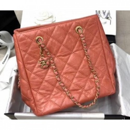 Chanel Crinkled Calfskin Shopping Tote Bag Lobster Pink 2020 AQ03856 Chanel Crinkled Calfskin Shopping Tote Bag Lobster Pink 2020 AQ03856