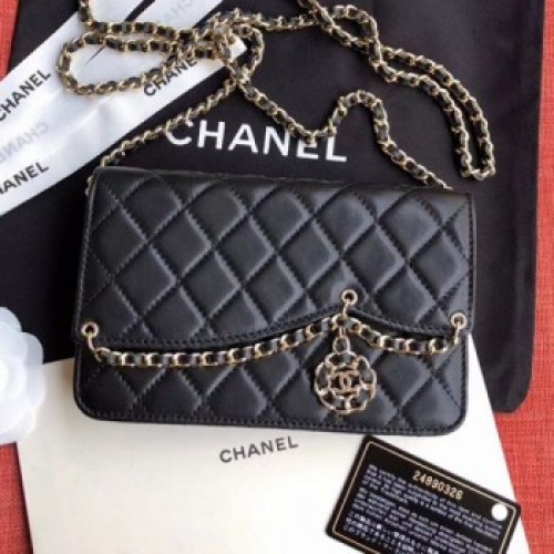 Chanel Quilted Lambskin Tassel Wallet on Chain WOC AP0278 Black 2019 Collection AQ00564