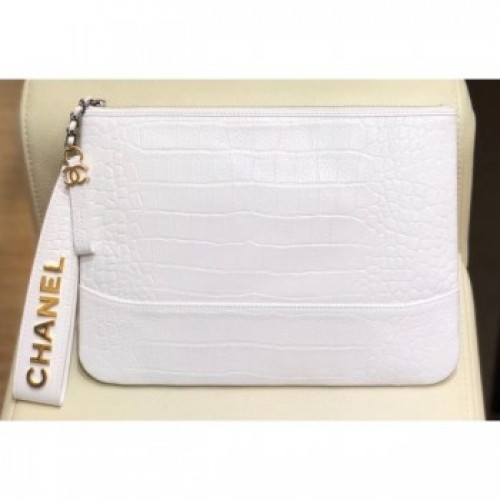 Chanel Crocodile Embossed Calfskin Gabrielle Pouch Clutch Small Bag A84287 White 2019 AQ02795