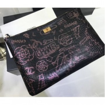 Chanel Crocodile Embossed Printed Leather Reissue 2.55 Pouch Clutch Large Bag A82726 Black 2019 AQ02630 Chanel Crocodile Embossed Printed Leather Reissue 2.55 Pouch Clutch Large Bag A82726 Black 2019 AQ02630