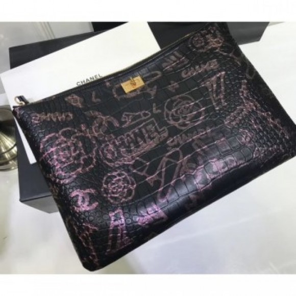 Chanel Crocodile Embossed Printed Leather Reissue 2.55 Pouch Clutch Large Bag A82726 Black 2019 AQ02630 Chanel Crocodile Embossed Printed Leather Reissue 2.55 Pouch Clutch Large Bag A82726 Black 2019 AQ02630