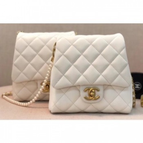 Chanel Lambskin with Pearls Side Pack Bag AS0614 White 2019 AQ02188