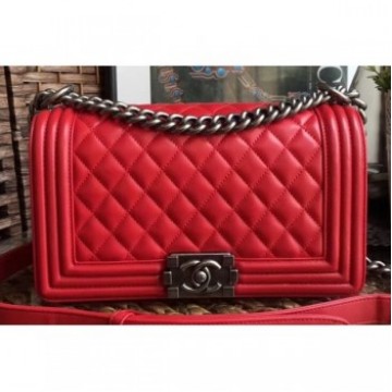 Chanel Lambskin Boy Flap Medium Bag Red/Silver AQ00754 Chanel Lambskin Boy Flap Medium Bag Red/Silver AQ00754