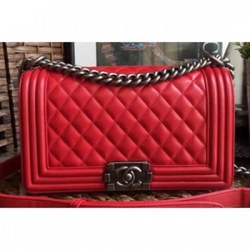 Chanel Lambskin Boy Flap Medium Bag Red/Silver AQ00754 Chanel Lambskin Boy Flap Medium Bag Red/Silver AQ00754