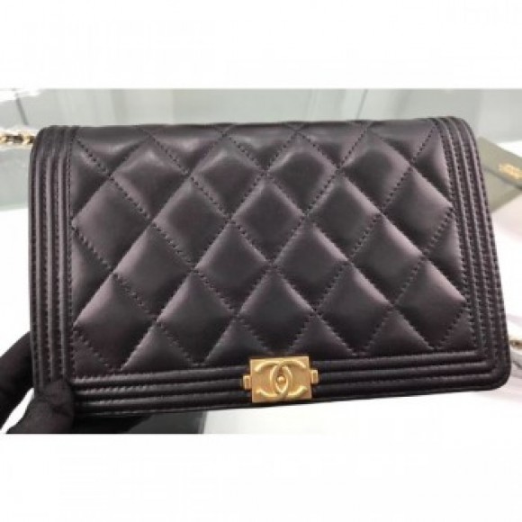 Chanel Lambskin Boy Wallet On Chain WOC Bag A80387 Black/Gold AQ01087 Chanel Lambskin Boy Wallet On Chain WOC Bag A80387 Black/Gold AQ01087