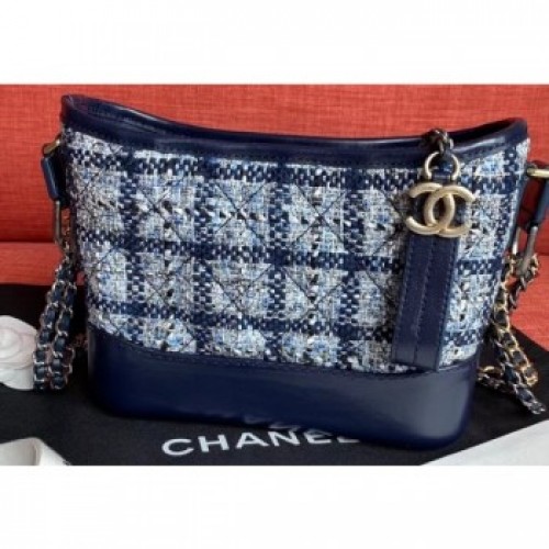Chanel Tweed/Calfskin Gabrielle Small Hobo Bag A91810 Grid Navy Blue AQ01560 Chanel Tweed/Calfskin Gabrielle Small Hobo Bag A91810 Grid Navy Blue AQ01560