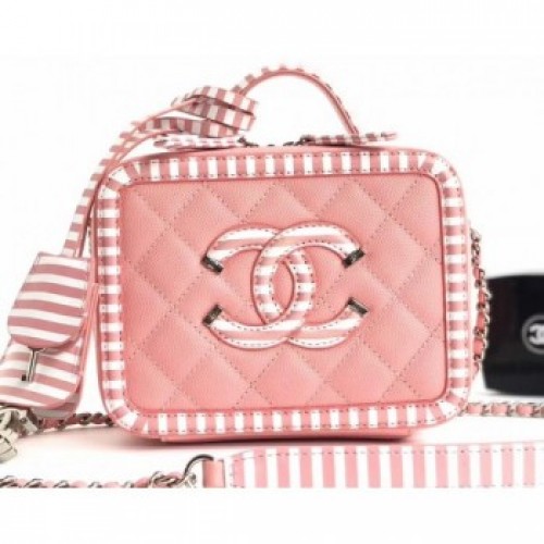 Chanel Striped Grained CC Filigree Vanity Case Mini Bag A93342 Pink 2019 AQ02768