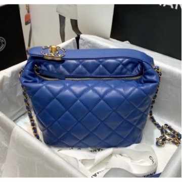 Chanel Quilted Leather Large Hobo Bag With Gold-Tone Metal AS1747 Blue 2020 Collection AQ01094 Chanel Quilted Leather Large Hobo Bag With Gold-Tone Metal AS1747 Blue 2020 Collection AQ01094