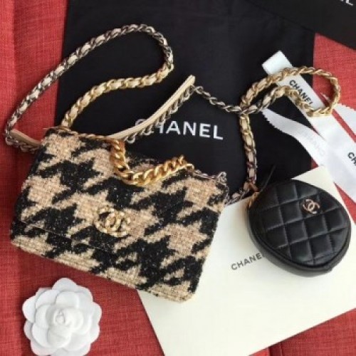 Chanel 19 Houndstooth Tweed Wallet on Chain WOC and Coin Purse AP0985 Beige/Black 2019 Collection AQ01274 Chanel 19 Houndstooth Tweed Wallet on Chain WOC and Coin Purse AP0985 Beige/Black 2019 Collection AQ01274