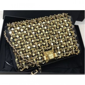 Chanel Sequins Wallet On Chain WOC Bag Black/Gold 2019 AQ01371