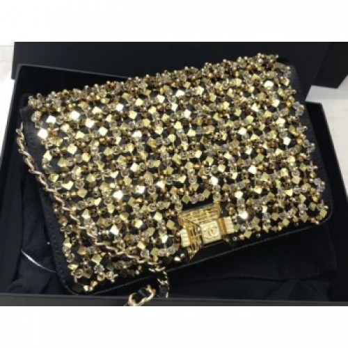 Chanel Sequins Wallet On Chain WOC Bag Black/Gold 2019 AQ01371