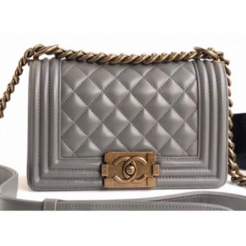 Chanel Lambskin Boy Flap Small Bag Gray/Gold AQ03666 Chanel Lambskin Boy Flap Small Bag Gray/Gold AQ03666