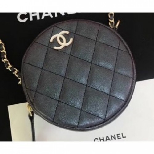 Chanel Iridescent Pearl Caviar Classic Round Clutch with Chain Bag AP0366 Black 2019 AQ02203