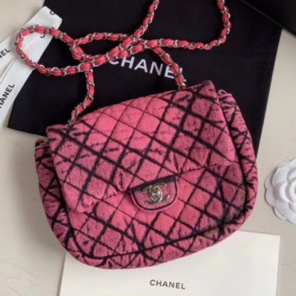 Chanel Quilted Denim Small Flap Bag Pink 2020 Collection AQ03501 Chanel Quilted Denim Small Flap Bag Pink 2020 Collection AQ03501