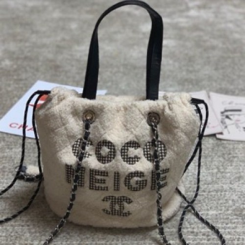 Chanel Quilted Shearling Sheepskin Small Shopping Bag AS0981 White 2019 Collection AQ00897 Chanel Quilted Shearling Sheepskin Small Shopping Bag AS0981 White 2019 Collection AQ00897