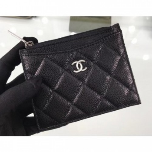 Chanel Grained Calfskin Classic Card Holder A84105 Black/Silver 2018 AQ03216