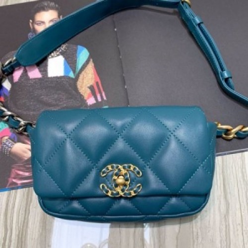 Chanel Quilted Leather 19 Belt Bag/Waist Bag Turquoise 2019 Collection AQ03453 Chanel Quilted Leather 19 Belt Bag/Waist Bag Turquoise 2019 Collection AQ03453