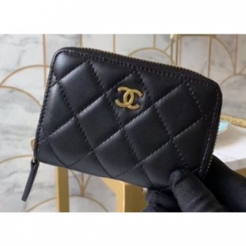 Chanel Classic Small Zipped Coin Purse 69272 Lambskin Black/Gold AQ01010 Chanel Classic Small Zipped Coin Purse 69272 Lambskin Black/Gold AQ01010