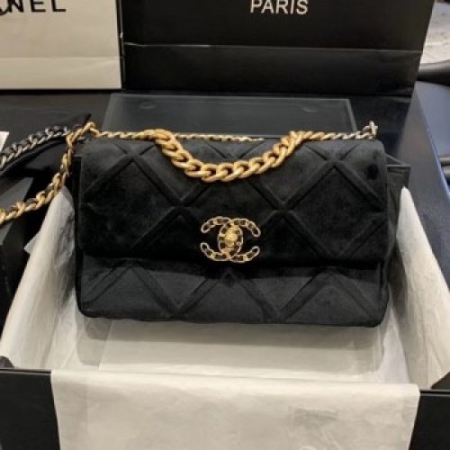 Chanel 19 Quilted Velvet Small Flap Bag AS1160 Black 2019 Collection AQ01460 Chanel 19 Quilted Velvet Small Flap Bag AS1160 Black 2019 Collection AQ01460