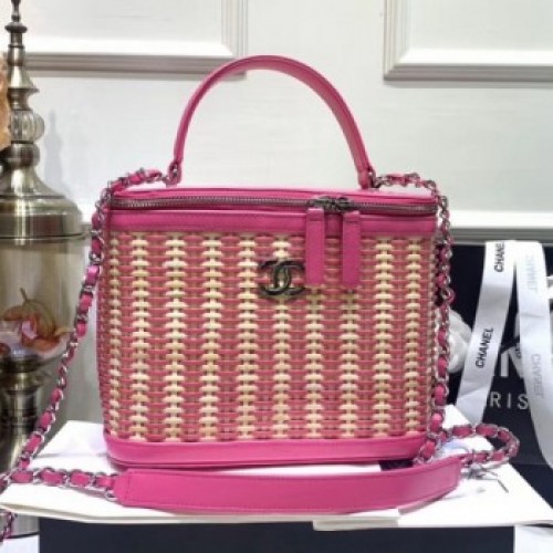 Chanel Rattan Woven Medium Vanity Case AS1347 Pink/Beige 2020 Collection AQ02546