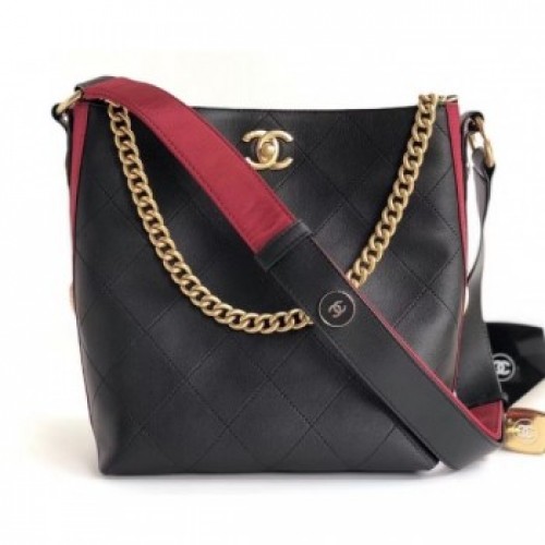 Chanel Button Up Hobo Bag A57573/A57576 Black/Burgundy 2018 AQ01149