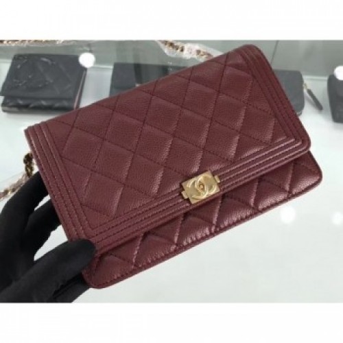 Chanel Grained Leather Boy Wallet On Chain WOC Bag A80287 Burgundy/Gold AQ02593 Chanel Grained Leather Boy Wallet On Chain WOC Bag A80287 Burgundy/Gold AQ02593