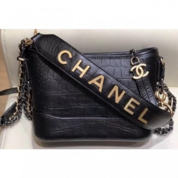 Chanel Crocodile Embossed Calfskin Gabrielle Small Hobo Bag AS0865 Black 2019 AQ03040 Chanel Crocodile Embossed Calfskin Gabrielle Small Hobo Bag AS0865 Black 2019 AQ03040