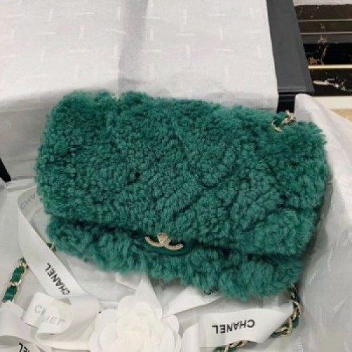 Chanel Shearling Lambskin Small Flap Bag AS1199 Green 2019 Collection AQ02018 Chanel Shearling Lambskin Small Flap Bag AS1199 Green 2019 Collection AQ02018