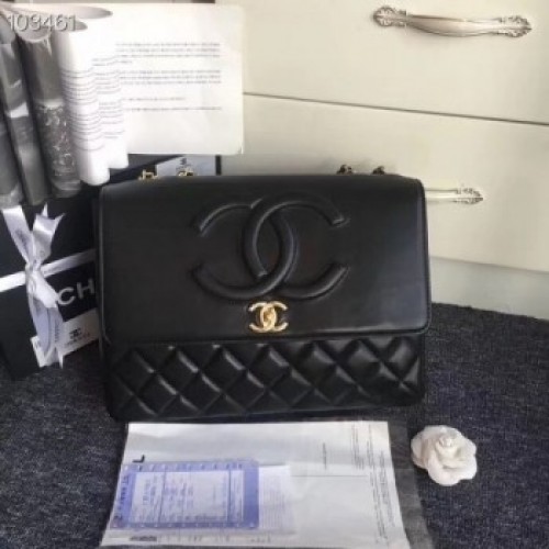 Chanel Sheepskin Leather &amp; Gold-Tone Metal A91869 Black AQ03358