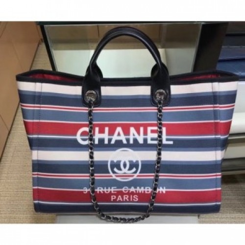 Chanel Canvas Deauville Shopping Bag A66941 Stripe Black/Blue/Red 2018 AQ02411 Chanel Canvas Deauville Shopping Bag A66941 Stripe Black/Blue/Red 2018 AQ02411
